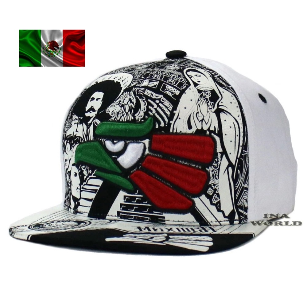 Mexican Eagle Aztec Snapback Flat Bill Baseball Cap – White Guadalupe, Unisex